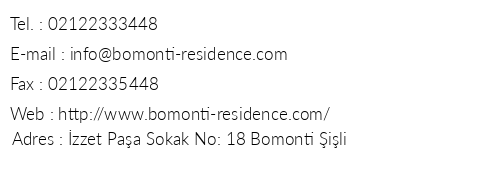 Bomonti Residence telefon numaralar, faks, e-mail, posta adresi ve iletiim bilgileri